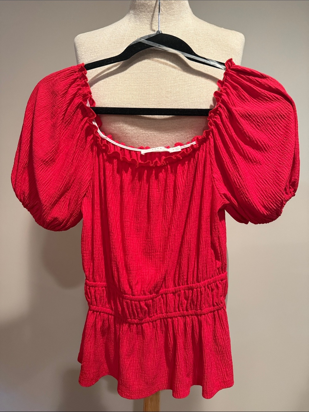 Lush Red/Pink Puff-Sleeve Peasant Blouse